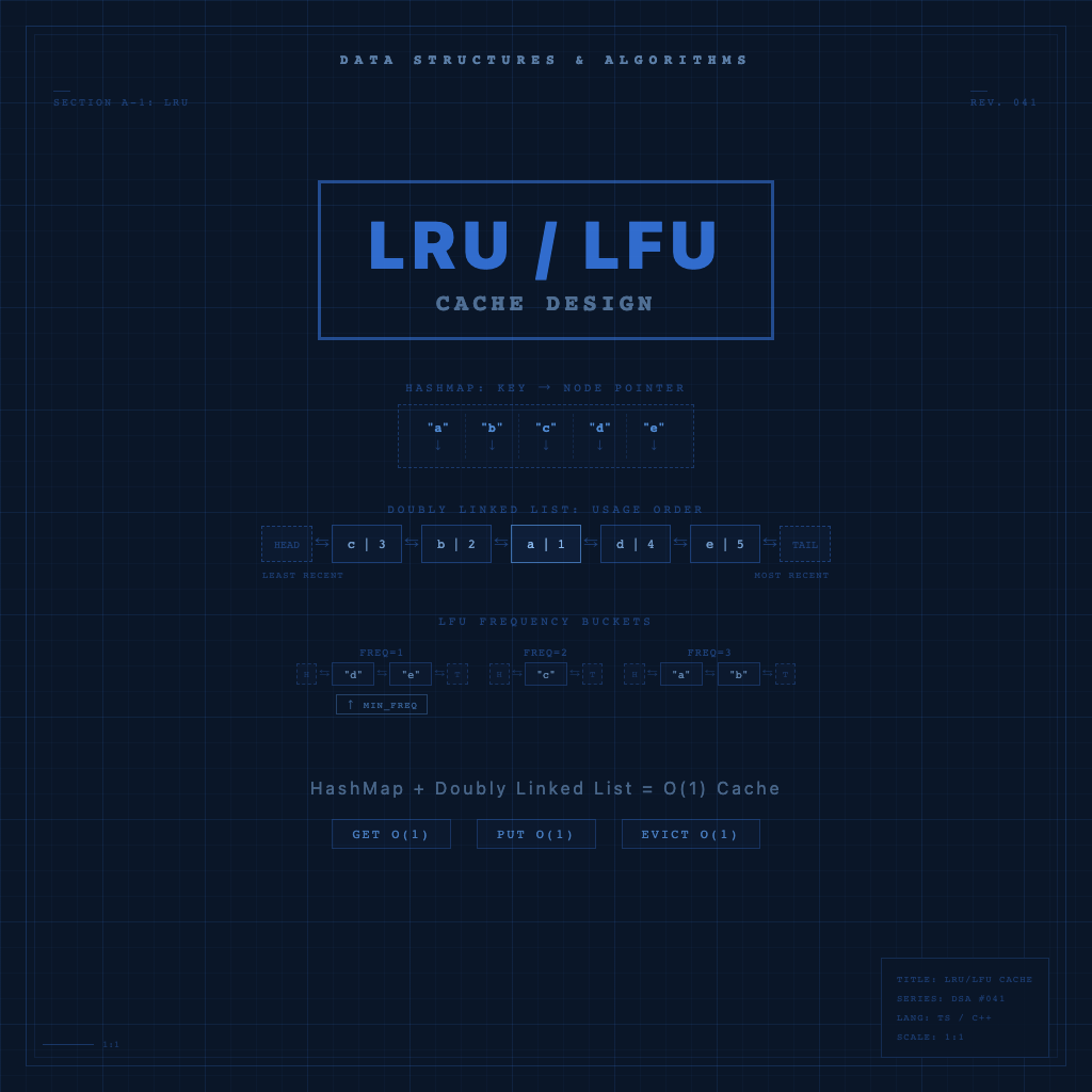設計 LRU/LFU Cache — 雜湊表與雙向鏈結串列的 O(1) 快取實作 | 資料結構與演算法